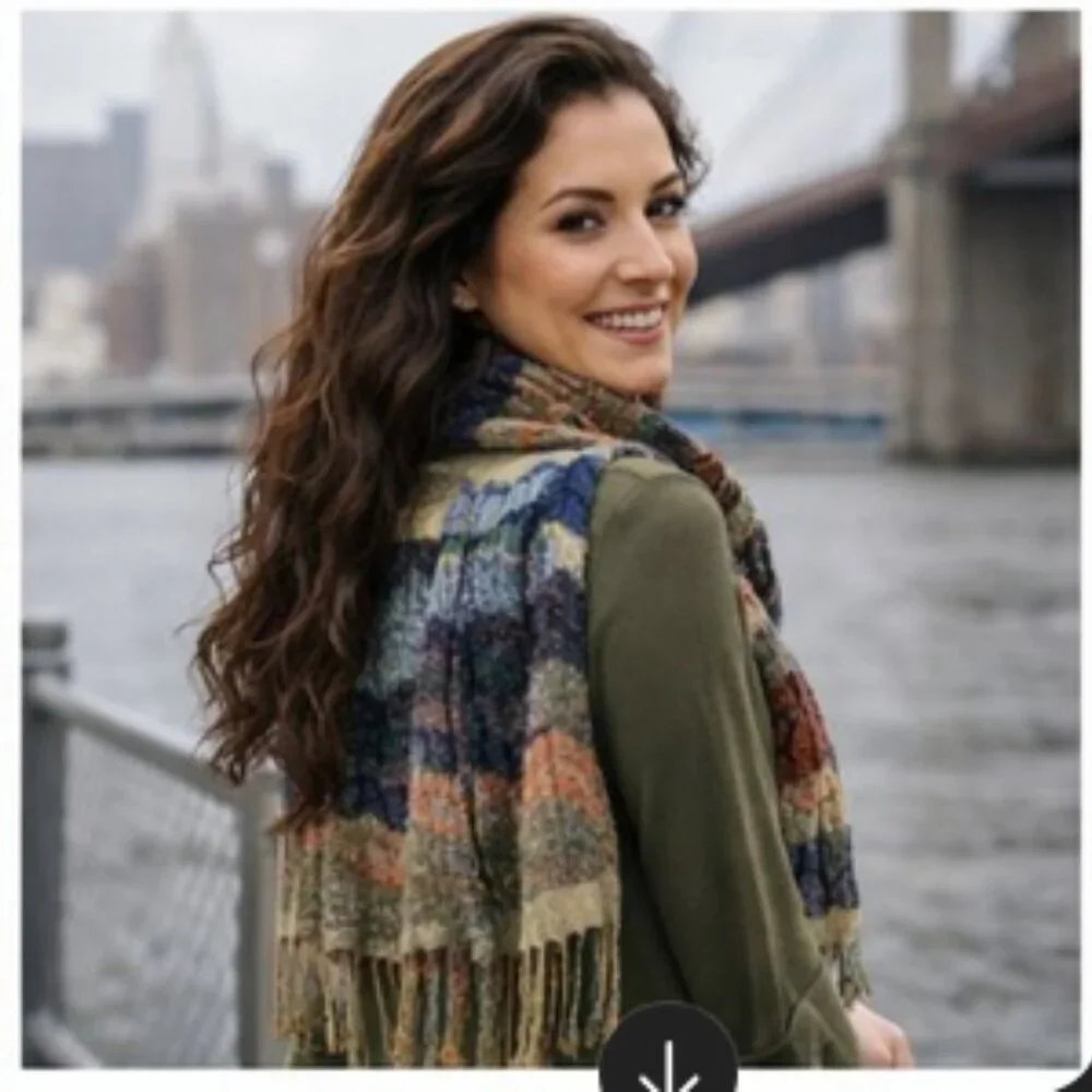 🧶 Textured Chevron Stripe Scarf with Fringe | Cozy & Artful Layers